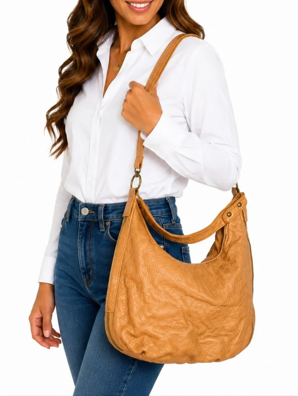 👜 Camel Tan Convertible Hobo Shoulder Crossbody Bag Multi Pocket Slouchy Boho